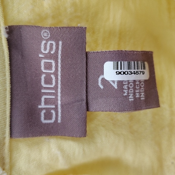 Chico's Pullover Yellow Blouse Size 12 Applique Stripe Ruffle Sleeve - Picture 3 of 7